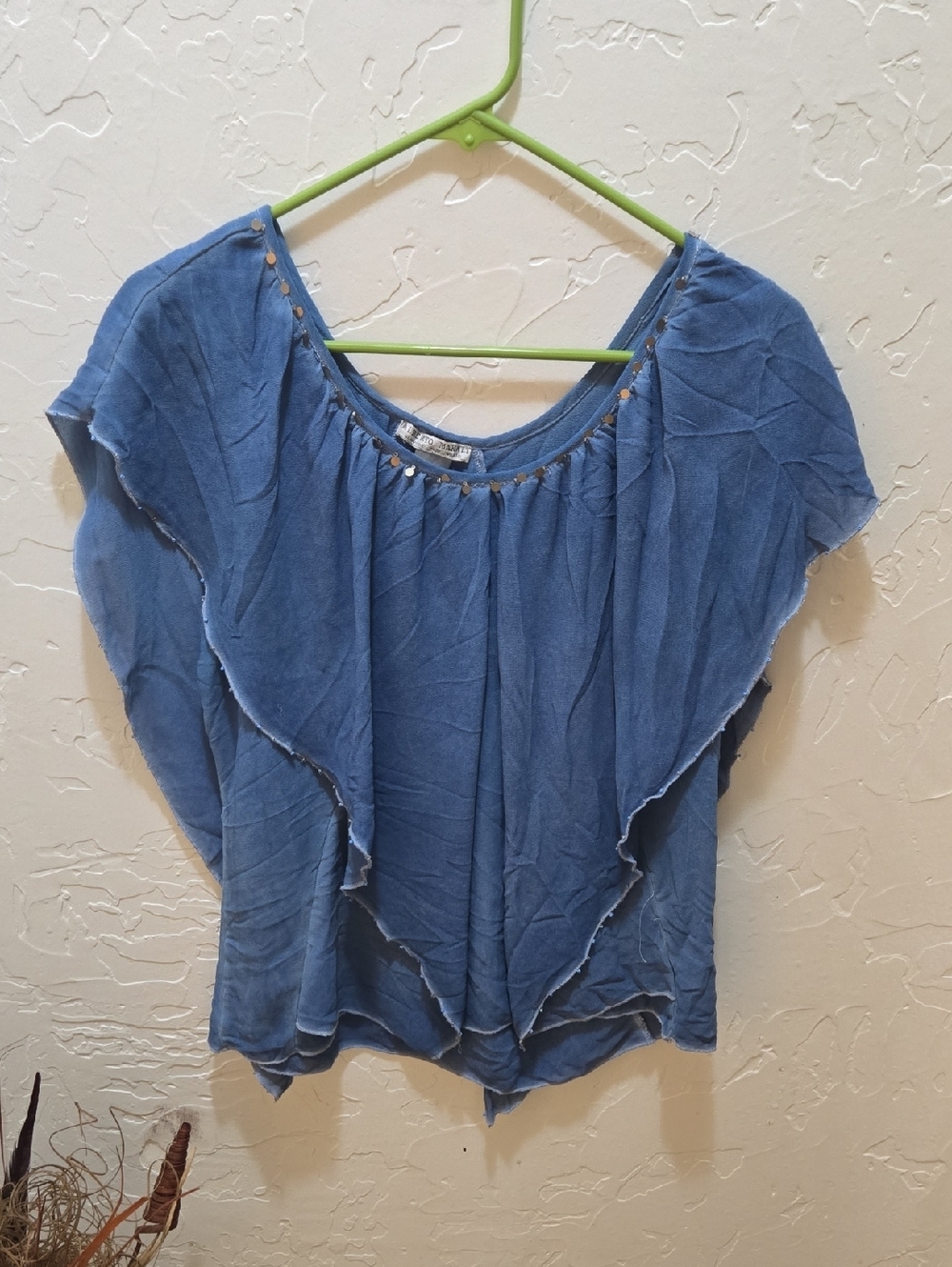 Alberto Makali Blue Ruffle-Trim Knit Top